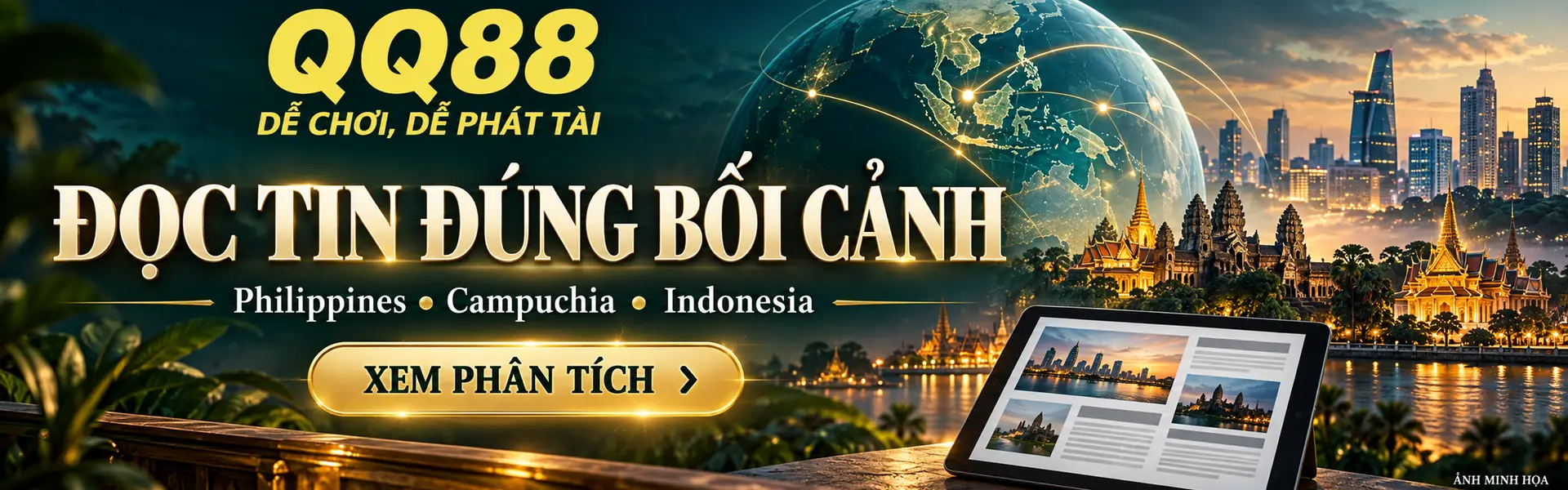 Banner đọc tin Philippines, Campuchia và Indonesia đúng bối cảnh